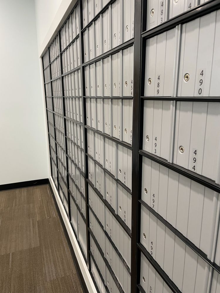 a wall of mailboxes for rent